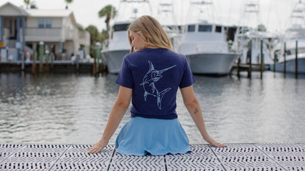Crop Navy Embroidered Marlin Tee