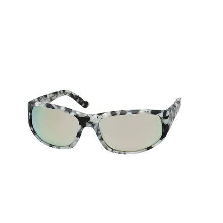 Sunglasses with a black and white pattern on a white background