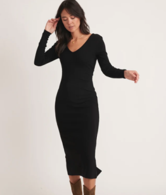 Marine Layer - Lexi Rib V-neck Maxi Dress- Black