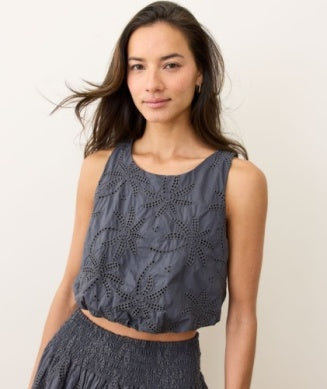 Marine Layer - Sage Eyelet Bubble Tank - Indigo