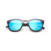 Black d-frame sunglasses with blue mirror lens